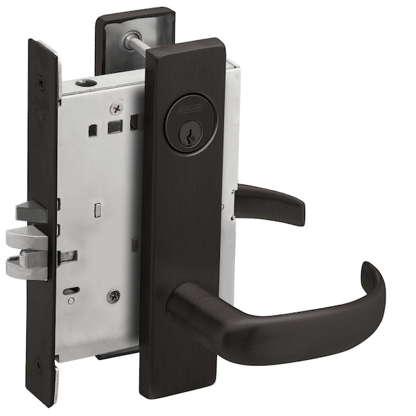 Schlage Grade 1 Storeroom Mortise Lock, Conventional Cylinder, S123 Keyway, 17 Lever, L Escutcheon, Flat Bla L9080P 17L 622 - main